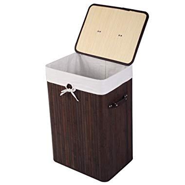 GOFLAME Bamboo Laundry Hamper Portable, Dirty Clothes Storage Basket with Lid and Removable Liner, Large Storage Clothes Bin with Handles, Suitable for Bedroom, Bathroom, Kid's Room (Brown)