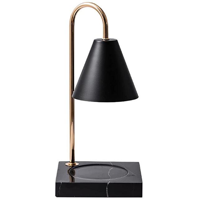 Candle Warmer - Elegant Candle Lamp with Dimmer Switch & Light Bulb - Candle Wax Warmer for 3 Wick Candle & Candle Jars - Plug In Wax Warmer - Black Candle Holder with Black Marble Base (1-Pack)