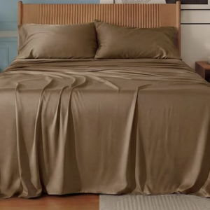 Bedsure King Size Sheets Set, Cooling Sheets for Hot Sleepers, Rayon Derived from Bamboo, PureWoven, Breathable & Soft, Deep Pocket Up to 16 Inches, Hotel Luxury Silky Bedding, Coffee