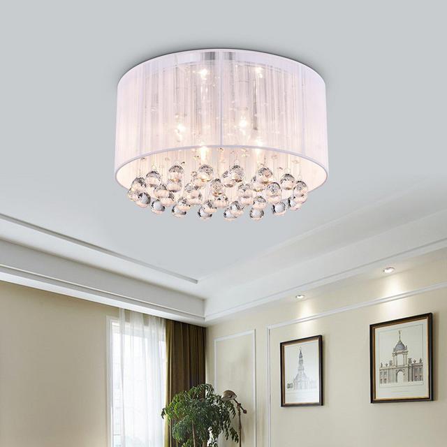 Hanna 4 - Light Drum Flush Mount with White Thread and Crystals