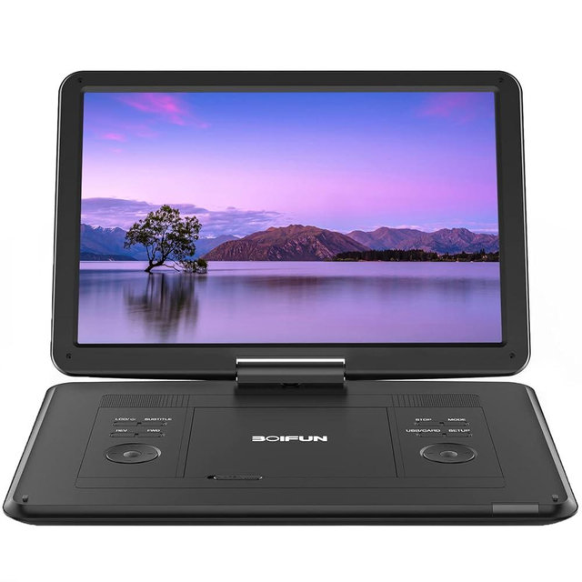 17.5" Portable DVD Player with 15.6" Large HD Screen, 6 Hours Rechargeable Battery, Support USB/SD Card/Sync TV and Multiple Disc Formats, High Volume Speaker, Black