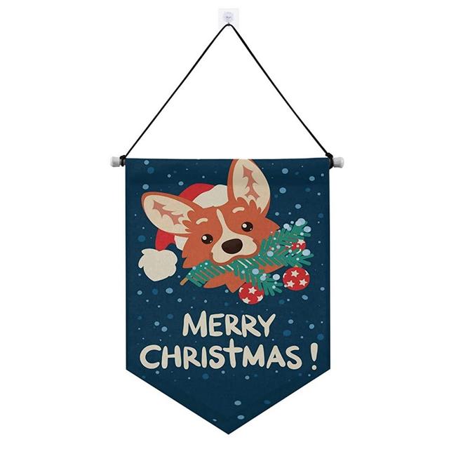ALAZA Indoor Decorations, Merry Christmas Happy New Year Cute Corgi Dog Santa Claus Hanging Door Banner Holiday Decor for Home Party School Office