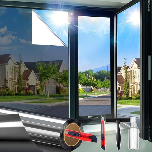Dwersty One Way Privacy Window Film Heat Sun Blocking, Window Tint for Home, Reflective Mirror for Glass Windows Cover, Static Cling, Removable, Anti-UV, Anti-Glare, Grey,35.4 Inch x 78.74 Inch