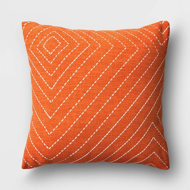 Diamond Stitched Square Throw Pillow Rust - Project 62™