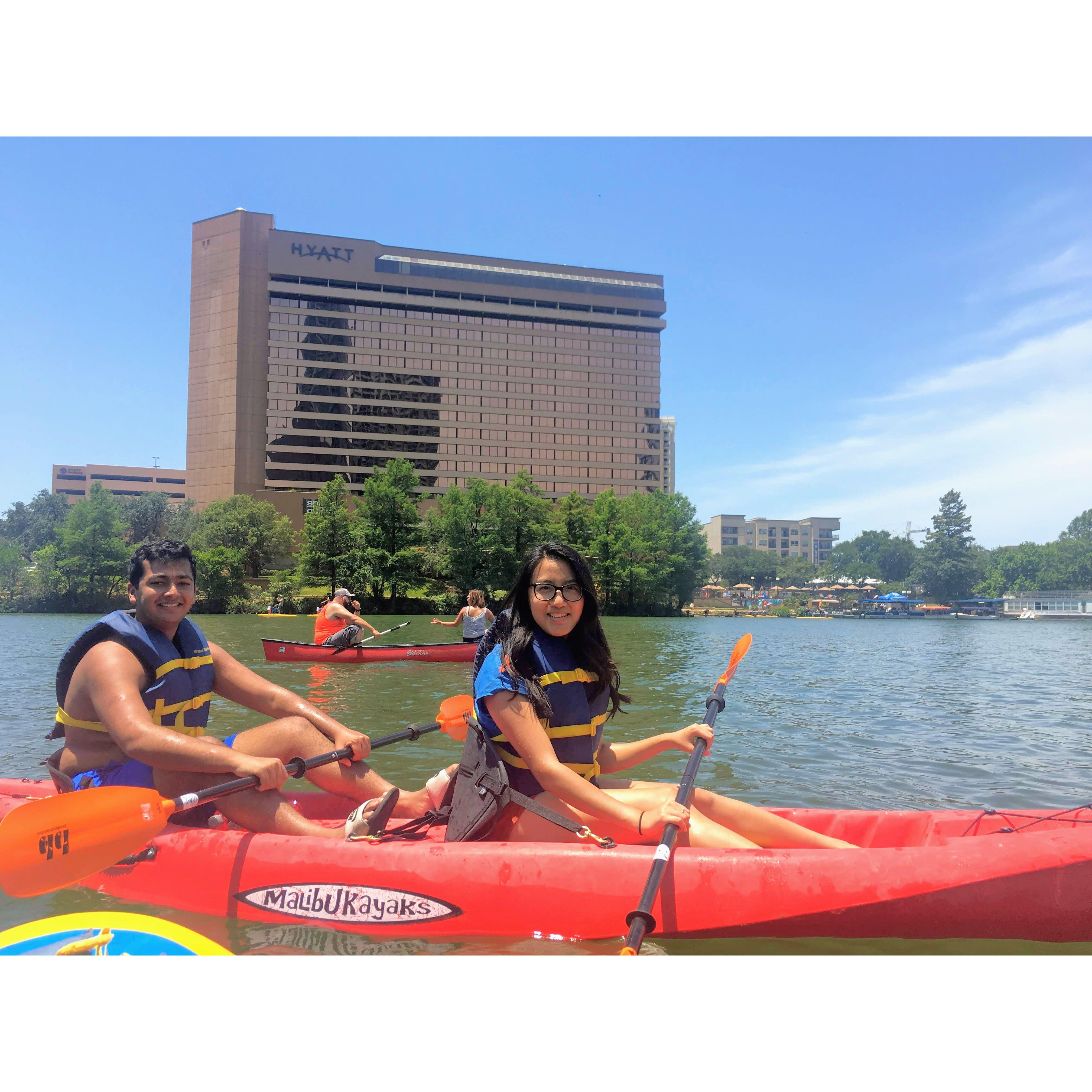 One of our dating activities was kayaking for hours on this lake!