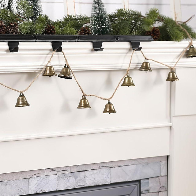 Christmas Decorations -Bells Christmas Garland-Rustic Bells Garland Banner for Christmas Tree Mantle Fireplace and Wall Decor