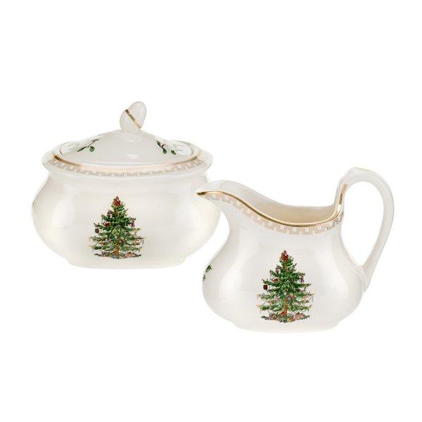 Christmas Tree Gold Sugar and Creamer Set
