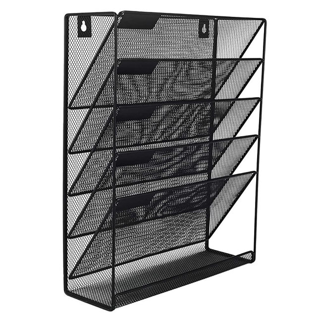 EasyPAG File Organizer Mesh 5 Tier Vertical Hanging Wall File Holder with Bottom Flat Tray ,Black