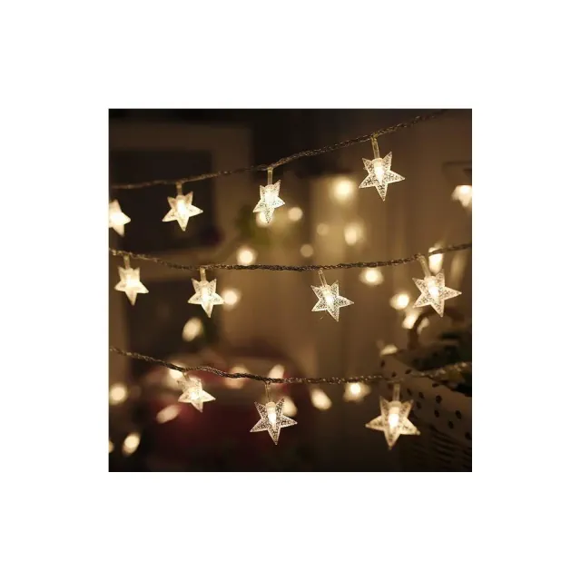 Twinkle Star 49 ft 100ct LED Star String Lights, Plug in Fairy String Lights Waterproof, Indoor & Outdoor, Warm White
