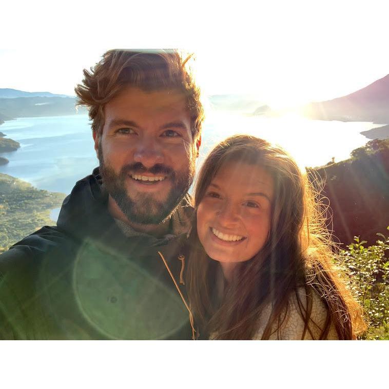 Hiking to mtn top for sunrise in Lake Atitlan, Guatemala