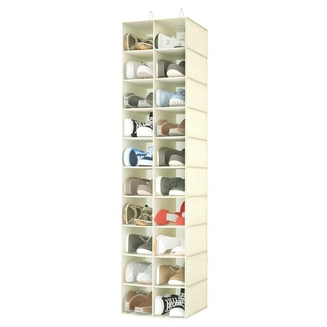 coastal rose Hanging Shoe Organizer for Closet, 20 Sections Hanging Closet Organizers and Storage Shelves, Space Saving Shoe Storage Rack Holder, Beige, 12''W×12''Dx 50''H