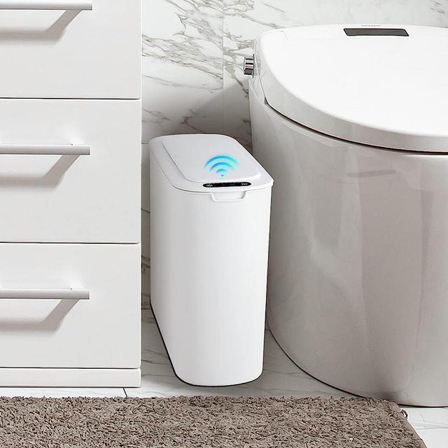 Cesun Automatic Motion Sensor Bathroom Trash Can with Lid, 2.6 Gallon Touchless Trash Bin, Smart Plastic Slim Garbage Can Small White Wastebasket for Toilet, Office, rv, Bedroom, Living Room