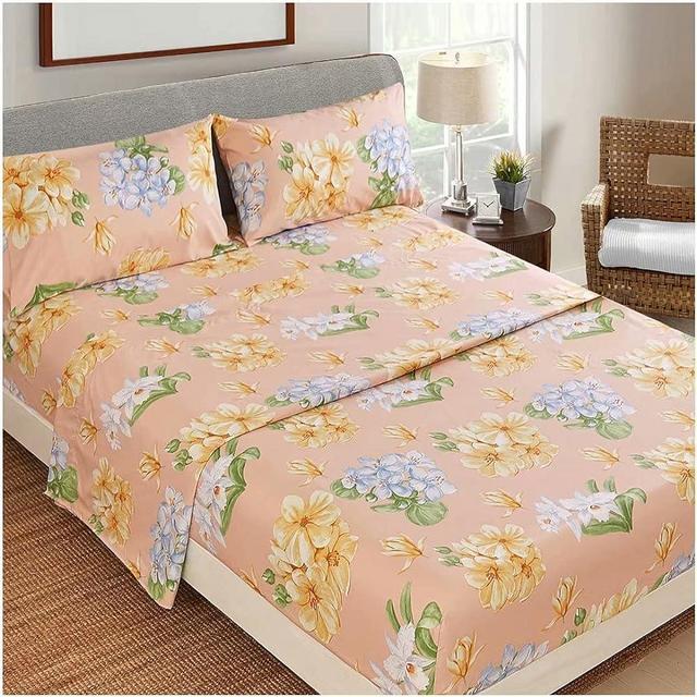 JSD Yellow Floral Printed Sheet Set Queen, 4 Piece Soft Brushed Microfiber Sheets Extra Deep Pocket
