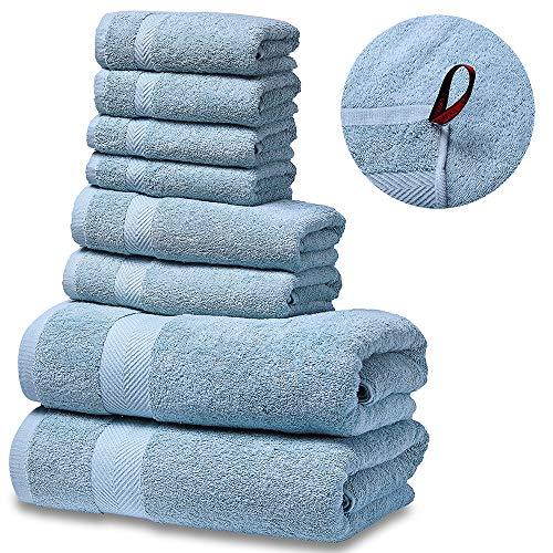 SEMAXE Luxury Bath Towel Set. Hotel & Spa Quality. 2 Large Bath Towels, 2 Hand Towels, 4 Washcloths. Premium Collection Bathroom Towels. Soft, Plush and Highly Absorbent. (Set of 8, Light Blue)