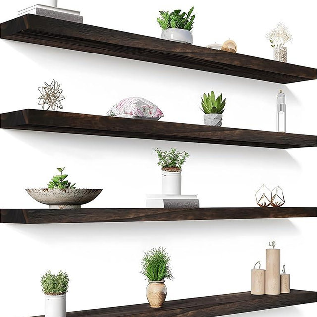GXYAWPJ 48 Inch Floating Shelves for Wall Rustic Brown Wood Wall Shelves for Bedroom Set of 4