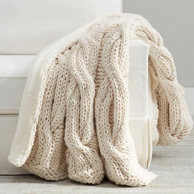 Alpine Mega Cable Sherpa Back Throw, 50 x 60", Ivory