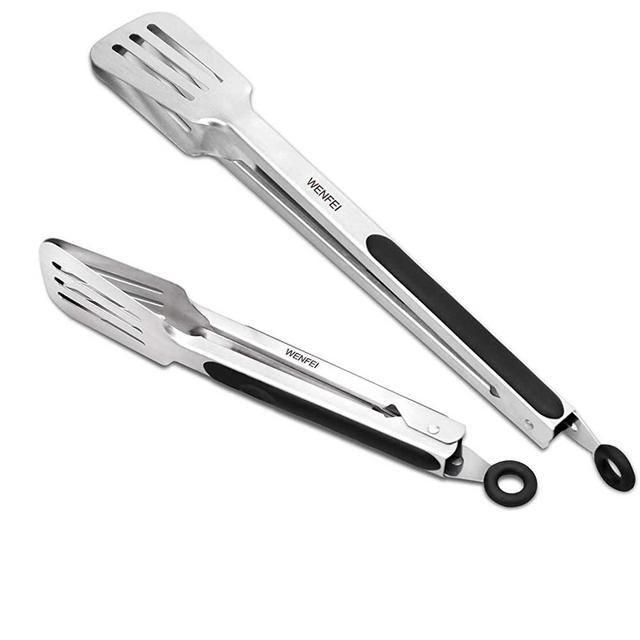 WENFEI Cooking Tongs, Stainless Steel Kitchen Spatula Tongs with Silicon Tips, 9 inch & 12 inch Heavy Duty BBQ Grill Metal Food Tongs for Serving, Buffet, Salad and Baking