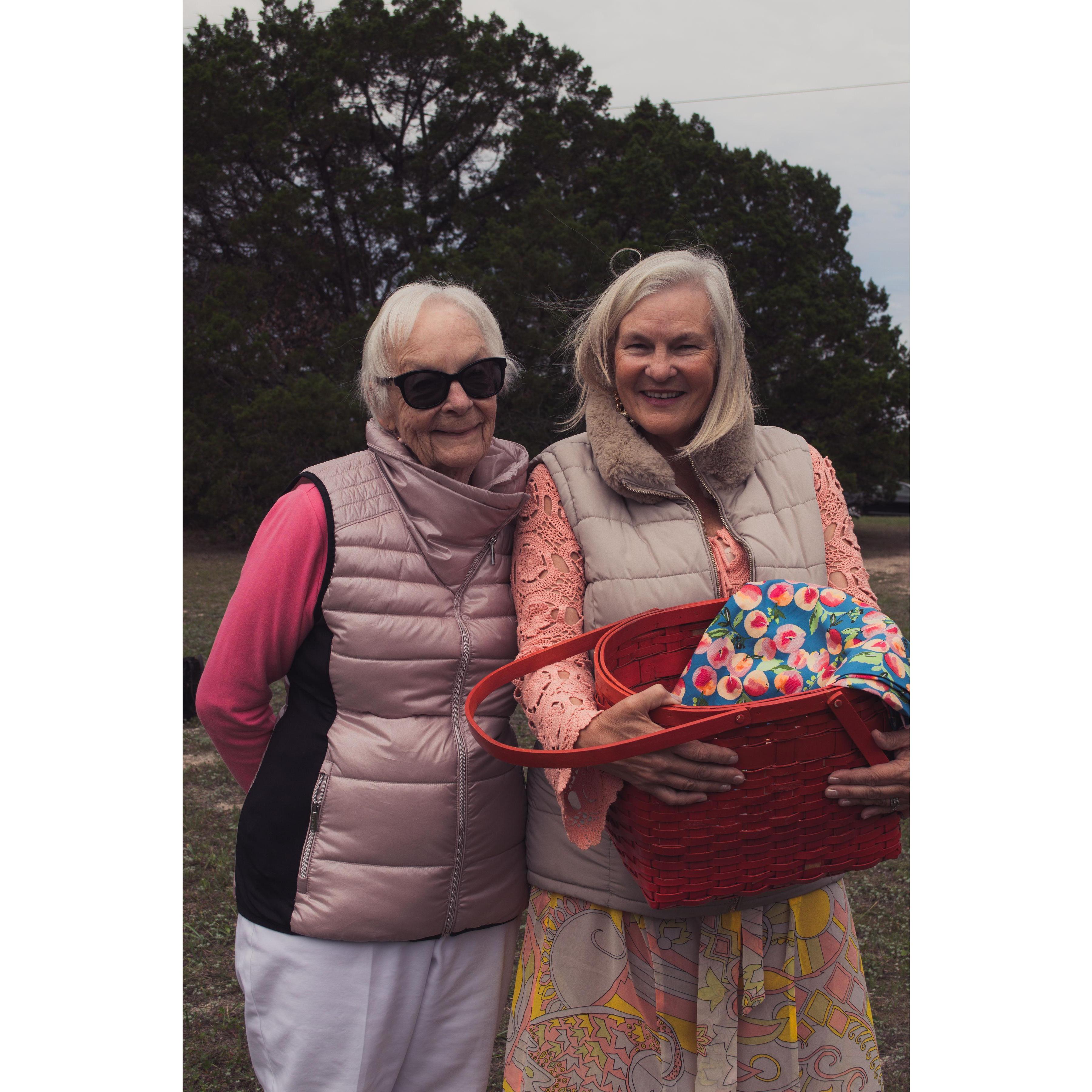 Mother and grandmother of the bride with their picnic basket!