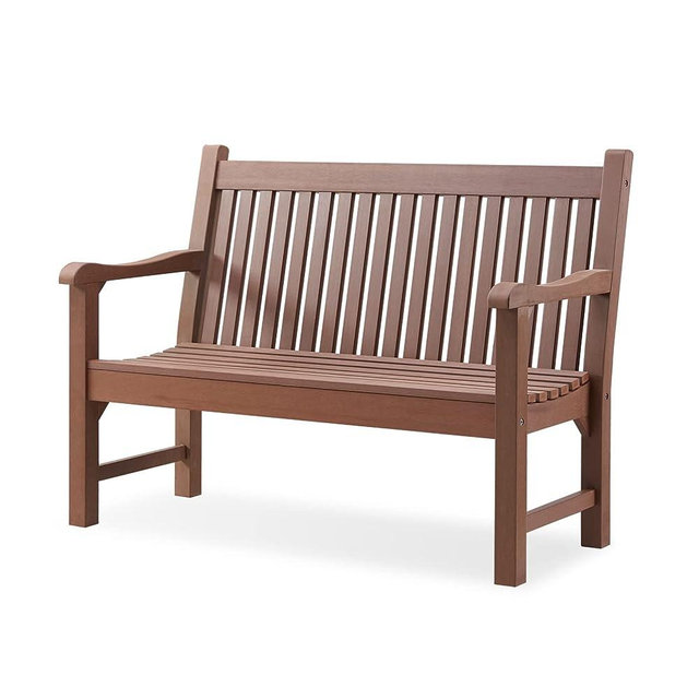 Psilvam Garden Bench, 2-Person Poly Lumber Patio Bench, All-Weather Outdoor Bench That Never Rot and Fade, Suit for Garden, Porch and Park(Brown)