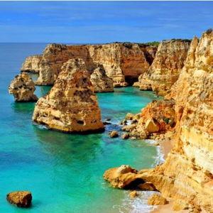 Exploring coast of Algarve, Portugfal on our honeymoon