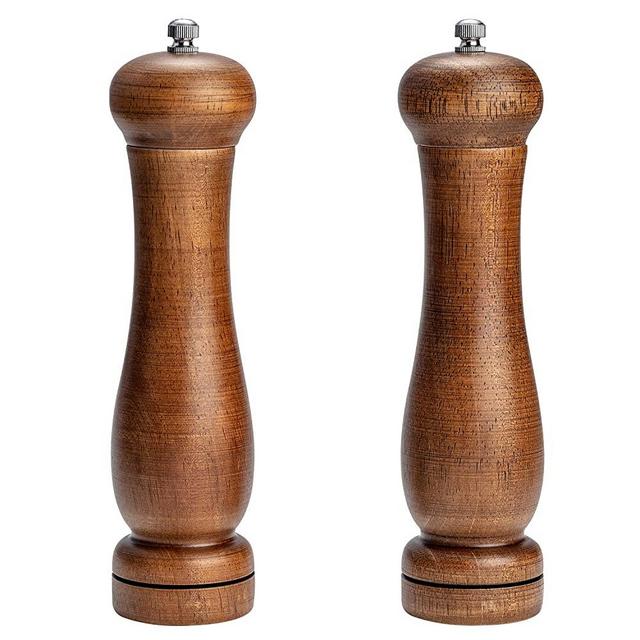 Delihom Premium Wood Salt and Pepper Mill Set 8 inch Antique Wooden Salt and Pepper Grinder Set for Seasoning Cooking Serving