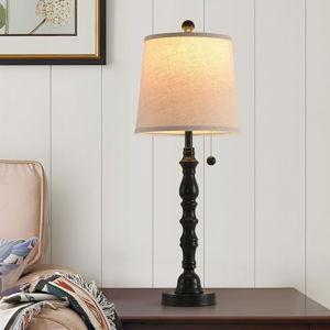 Terpsichore Lamps Set of 2 Modern Farmhouse Table Lamp Bedside Reading Lights Living Room End Lamps Night Stands Bedroom Night Light,High 26.25 Inch,Black,with Fabric Lamp Shade,Bulb Not Included
