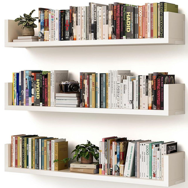 VMROF Wall Bookshelf, Set of 3, 36 Inches U Shaped Wall Shelves, Long Deep Floating Shelves, Large Floating Book Shelves - Wood Hanging Bookshelves for Kitchen, Bedroom