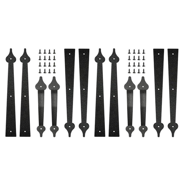 skysen Steel Garage Door Decorative Hinges Handles Accents Hardware kit Screw Mount,Black(tckls-2 Pack)