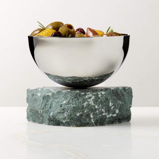 Laftin Polished Stainless Steel and Green Marble Snack Bowl 5"