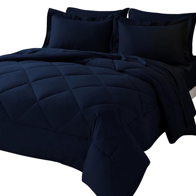 CozyLux Full Comforter Set with Sheets 7 Pieces Bed in a Bag Navy Blue All Season Bedding Sets with Comforter, Pillow Shams, Flat Sheet, Fitted Sheet and Pillowcases