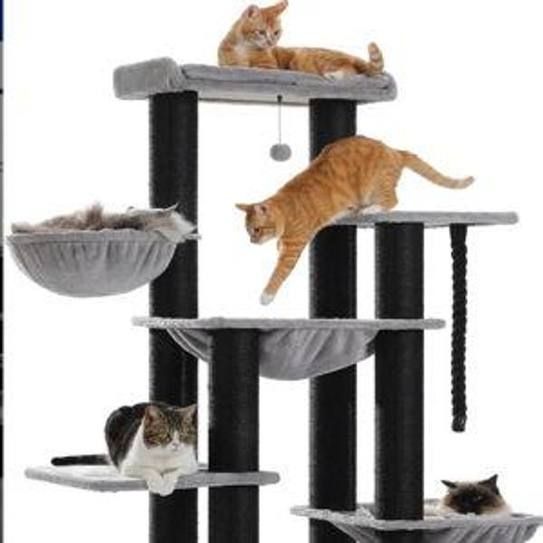 PAWZ ROAD 67-in Large Hammock Polyester Cat Tree & Condo, Large, Black - Chewy.com