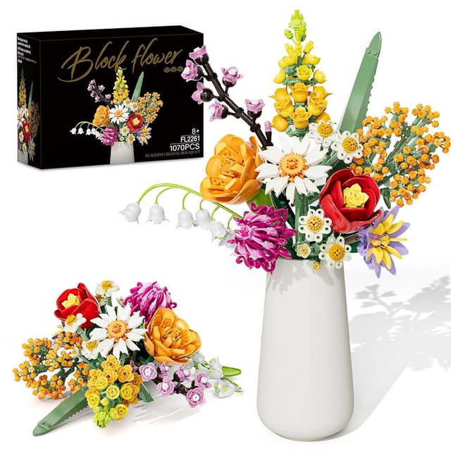 Flowers Bouquet Building Set, 1070PCS Wildflower Botanical Collection, Artificial Plant Flower Kit Toy for Adults Kids Women Her, Home Decor Gift for Birthday, Valentine's Day, Christmas (No Vase)