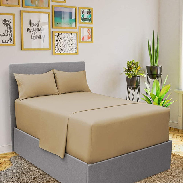 Mellanni Extra Deep Pocket Sheets - Queen Size Sheet Set - 4 Piece 1800 Brushed Microfiber Bedding with Extra Deep Pocket Fitted Sheet - Easily Fits 18-21 inch Mattress (Queen, Beige)