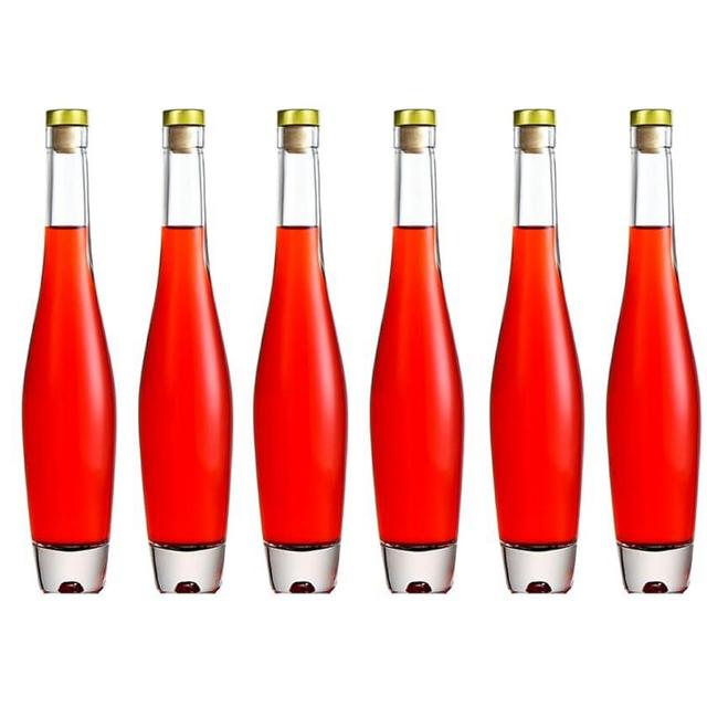 Maypink Clear Glass Bottles12 oz - 375ml Set of 6 for Hot Sauce Oil Jam Lemonade Whisky Wine Beverages Oils Kombucha Kefir Vinegar Beer with T top Caps with Airtight and Leak Proof Shrink Film