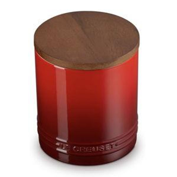 Le Creuset Signature XL Salt Cellar and Storage Canister with Wood Lid, 1.2 qt., Cerise