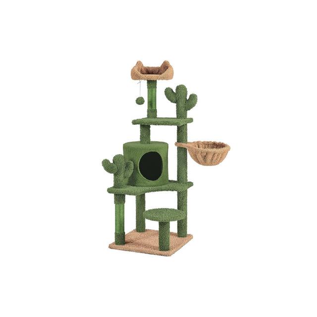 Yaheetech 53''H Cat Cactus Tree Condo Kitten Tree Tower with Padded Perch, Green/Brown
