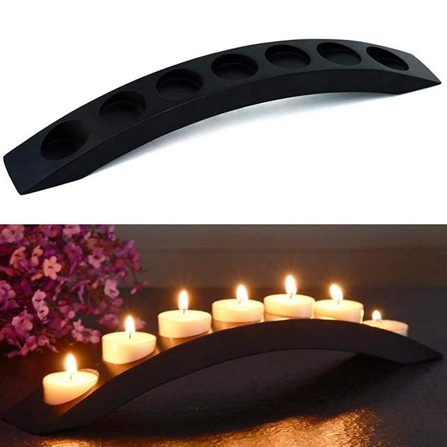 Wooden Bridge Candle Holders 15 inch in Length, Long Tea Light Candle Holders Bar, - 7 Candle Seat-Black