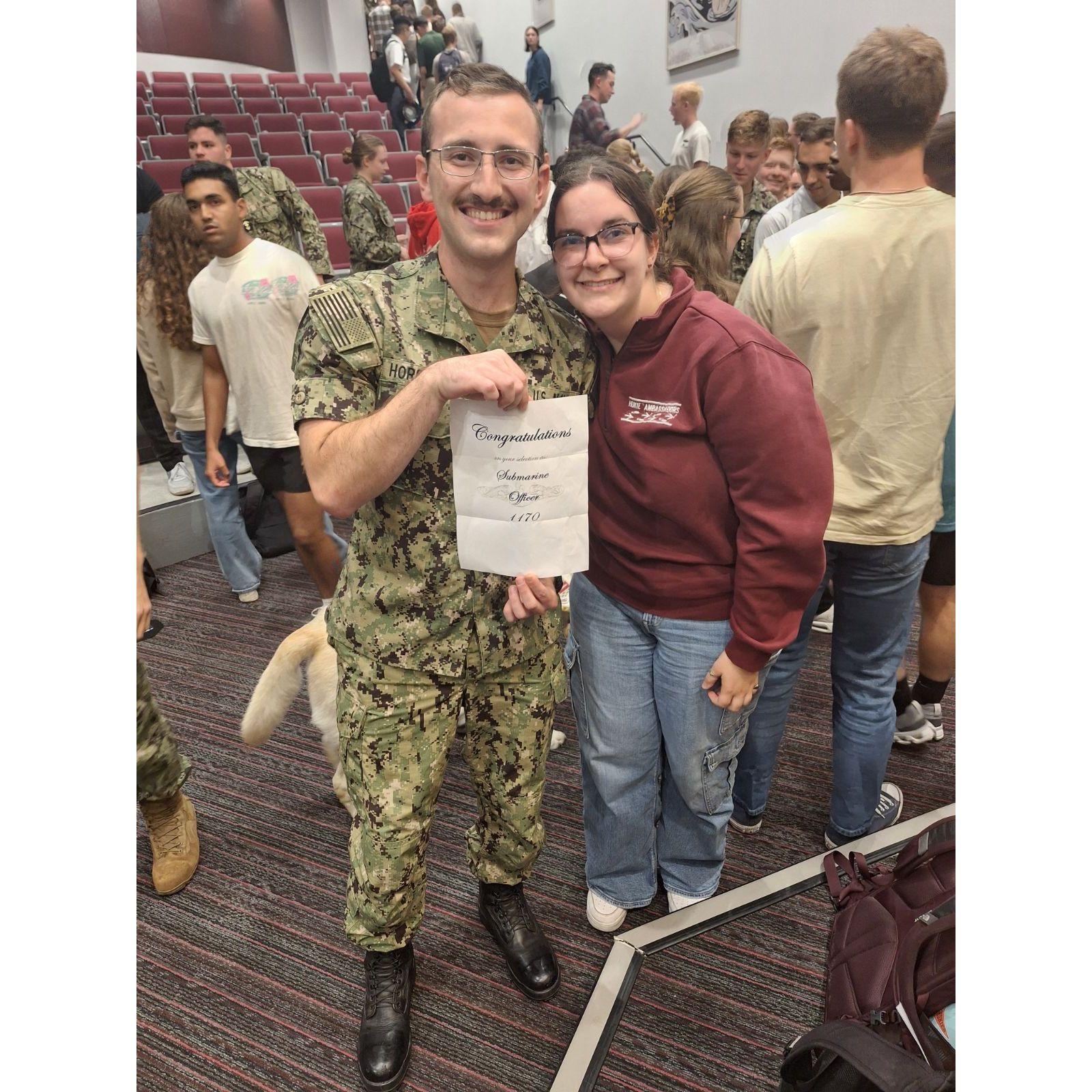 The night Matt found out he was selected as a submarine officer!