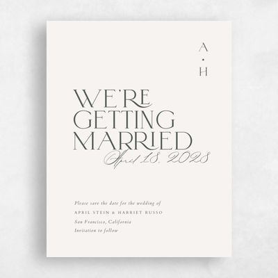 Beige Typography Wedding Save the Date - Grayson Portrait