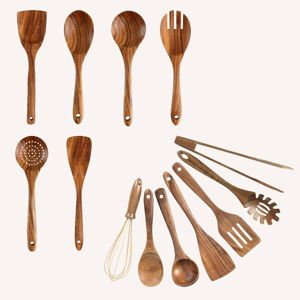 Two Teak Kitchen Wood Utensil Sets