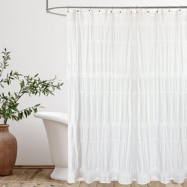Seasonwood Cotton Shower Curtain Farmhouse White Shower Curtains for Bathroom Rustic Striped Fabric Shower Curtain Heavy Weighted Bathroom Decor Waterproof,72 x 72
