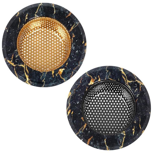 Antuoo Kitchen Sink Strainer, 2 Pack Stainless Steel Sink Drain Strainer Basket, Sink Strainers for Kitchen Sinks 4.5" Diameter (Black & Gold)