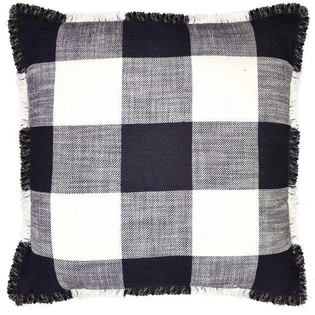 Frayed Checkered Square Throw Pillow in Black/White