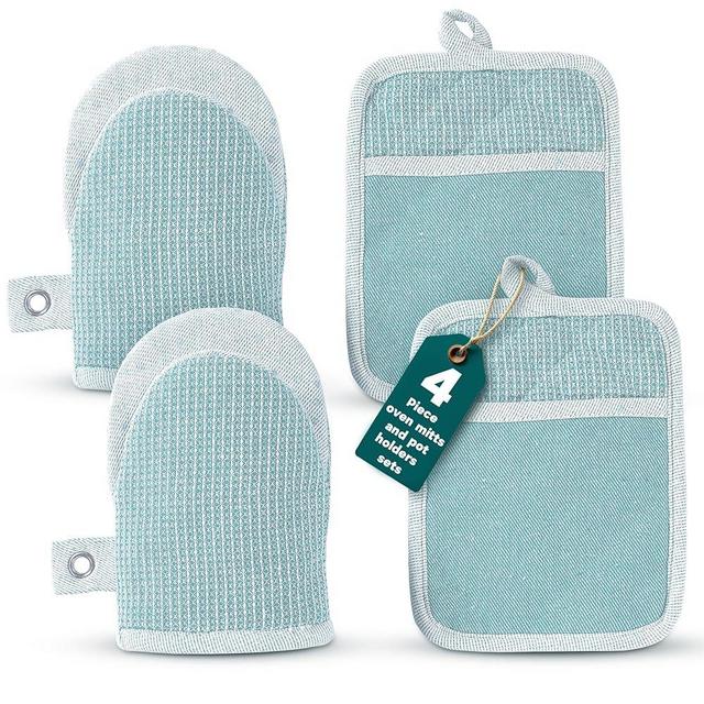 Casa Platino Silicone Oven Mitts & Pot Holders, 4-Piece – Oven Mitt for Baking & BBQ, Pot Holders for Kitchen, Hot Dishes & Microwave – Heat Resistant Up to 500°F, Non-Slip & Machine Washable – Aqua