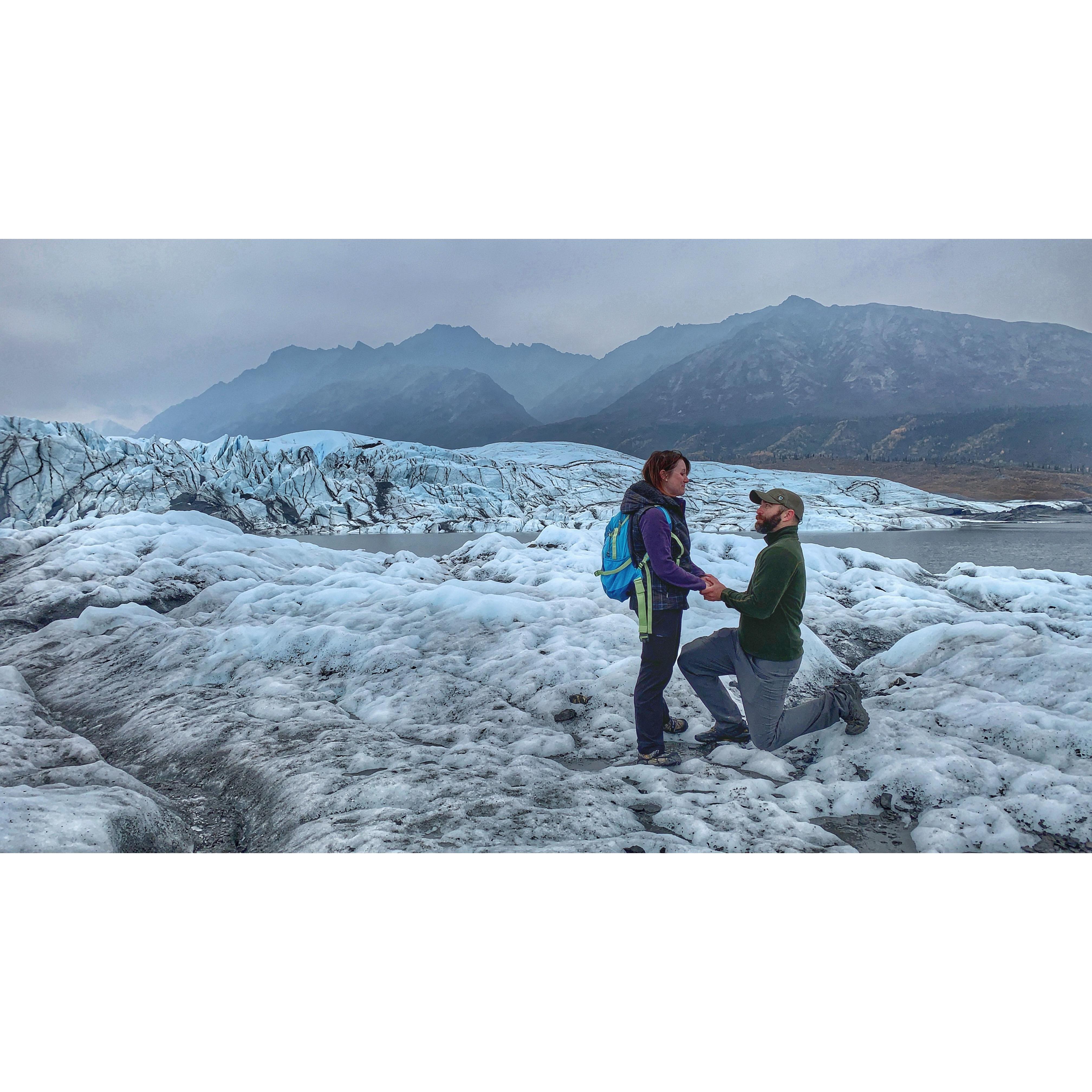 He finally proposed on another glacier on the other side of the world two years later.