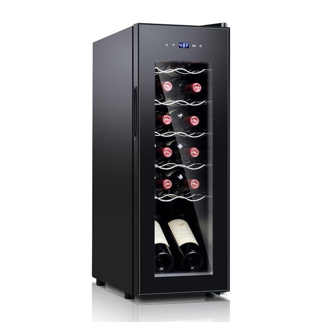 11 Inch Wine Fridge Under Counter, 12 Bottle Wine Refrigerator Cooler, Mini Wine Cellar Built in/Freestanding with Glass Door &Quiet Operation Compressor for Beer Soda Drink Bar