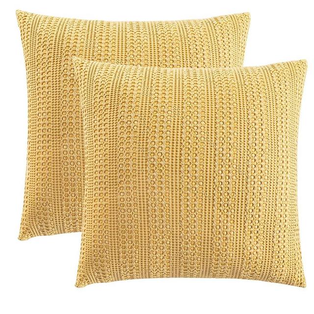 Cocoploceus 18"x18" Throw Pillow Covers Set of 2 Decorative Pillow Case Stone Washed Cotton Pillowcase Waffle Square Pillow Shams for Couch Sofa Chair Bed Car, Yellow Series