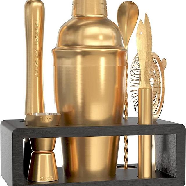 Highball & Chaser Cocktail Shaker Set: Bartender Kit for Home Bar Mixology Cocktail Bar Set Plus E-Book with 30 Recipes (Antique Gold)