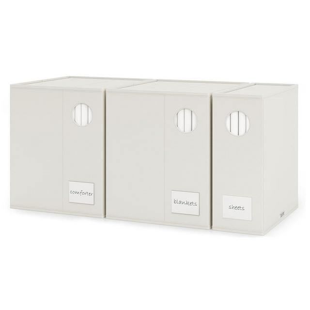 SEIRI 3 Pack Expandable Multi Size Bed Sheet Organizers and Storage, Foldable Sheet Organizer for Linen Closet (Twin, Full, Queen & King Size) Organizing Bedding Container, White (White)