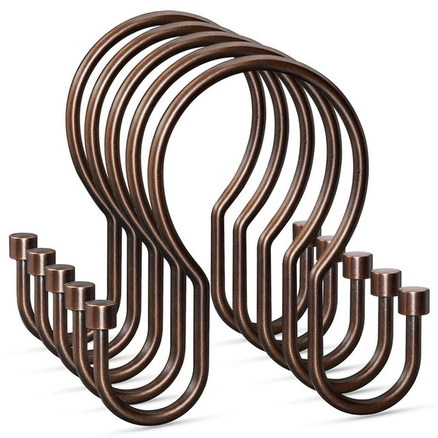 Goowin 24 Pack Shower Curtain Hooks, Simple Shower Curtain Rings, Sturdy Shower Curtain Hangers, Double Hook Shower Curtain Hooks, Smooth Gliding Metal Shower Hooks for Shower Curtain, Bronze